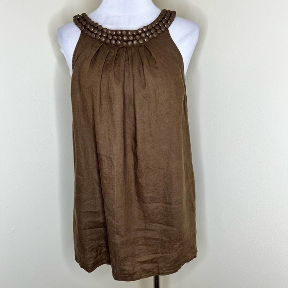 Alexandra Bartlett Tops - Alexandra Bartlett 100% Linen Top MEDIUM Brown Woven Summer Lagenlook Pleated